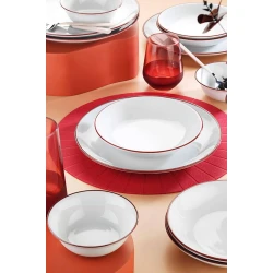 Сервиз обеденный Kutahya Porselen Kırmızı Fileli EO18Y43617, 18 предметов, на 6 персон, фарфор, белый/красный Сервиз обеденный Kutahya Porselen Kırmızı Fileli EO18Y43617, 18 предметов, на 6 персон, фарфор, белый/красный