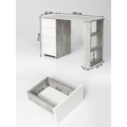 Письменный стол, ЛДСП, 75х45х106 см, с ящиками/с полками, белый/серый