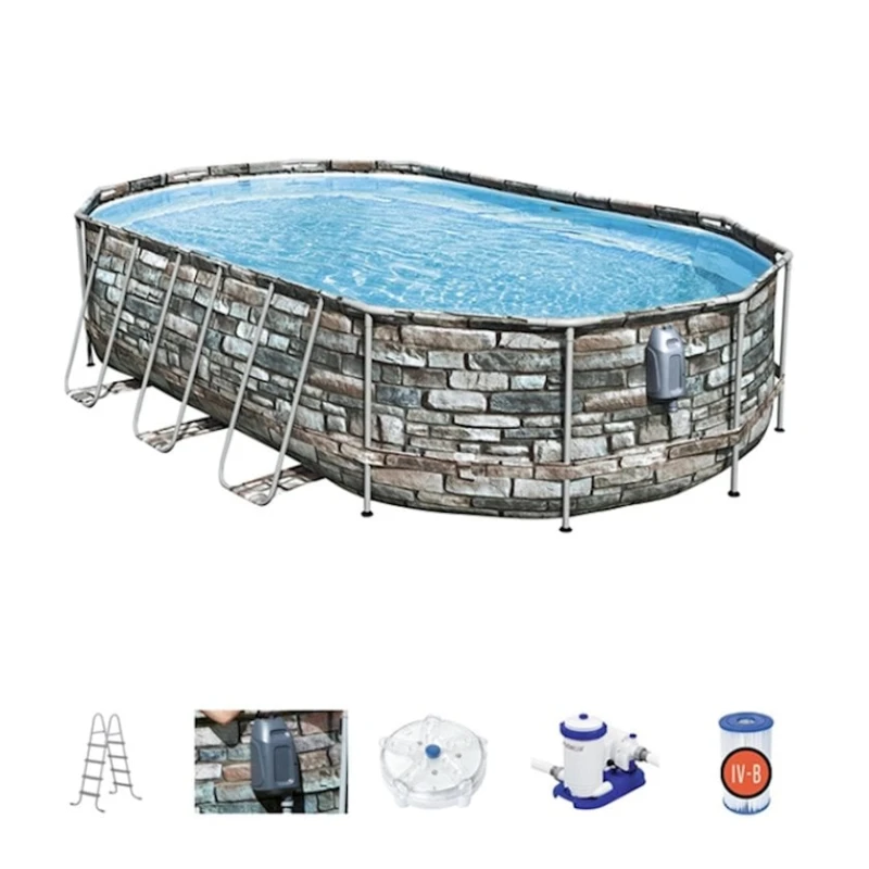 Hovuz Bestway 56719, karkas, oval, 610x366x122 sm, 20241 l, boz Hovuz Bestway 56719, karkas, oval, 610x366x122 sm, 20241 l, boz