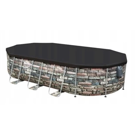 Hovuz Bestway 56719, karkas, oval, 610x366x122 sm, 20241 l, boz Hovuz Bestway 56719, karkas, oval, 610x366x122 sm, 20241 l, boz
