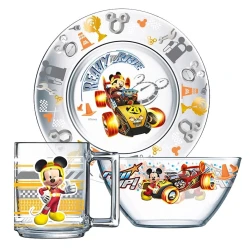 Комплект посуды Осз Disney Микки Гонщик стекло, 3 предмета Комплект посуды Осз Disney Микки Гонщик стекло, 3 предмета