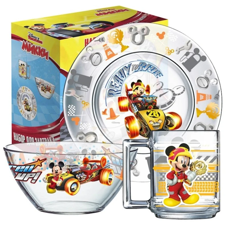 Комплект посуды Осз Disney Микки Гонщик стекло, 3 предмета