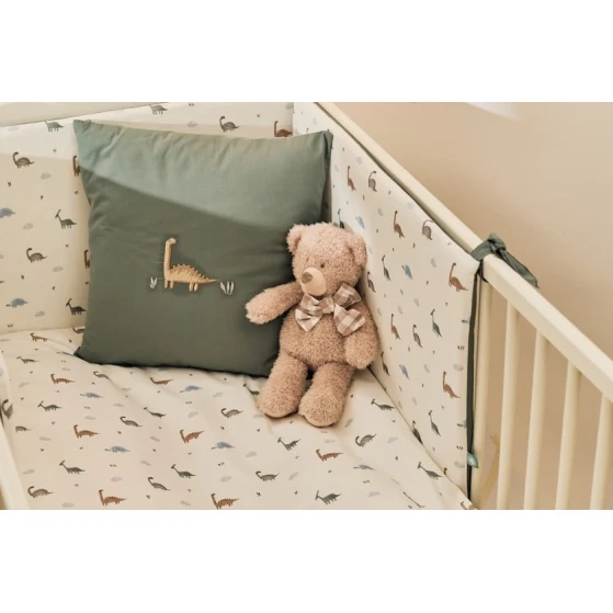 Набор с мягкой защитой в кроватку Dinosaurus, хлопок, белый/зелёный, 7 предметов Набор с мягкой защитой в кроватку Dinosaurus, хлопок, белый/зелёный, 7 предметов