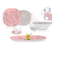 Süfrə qab-qacaq dəsti Luminarc Carine Annalee Pink, 46 əd, 6 nəfərlik, bərkidilmiş şüşə
