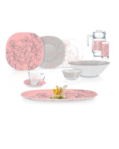 Süfrə qab-qacaq dəsti Luminarc Carine Annalee Pink, 46 əd, 6 nəfərlik, bərkidilmiş şüşə