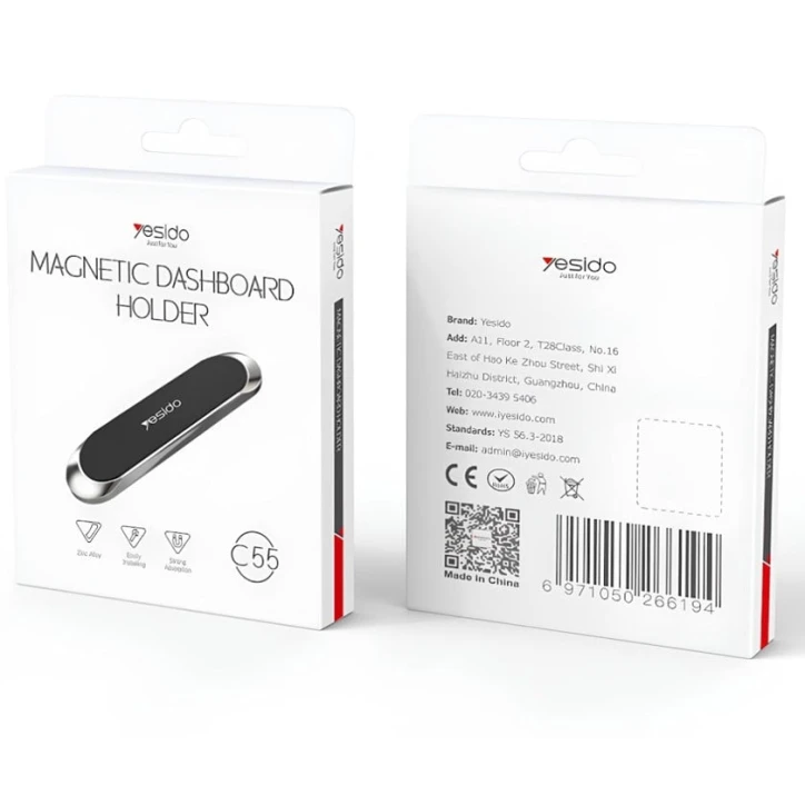 Магнитный держатель для телефона Yesido C55 Black/Silver Магнитный держатель для телефона Yesido C55 Black/Silver