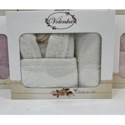 Банный набор Volenka SF-782, хлопок, белый, размер L/XL (банное полотенце + полотенце для лица + халат)