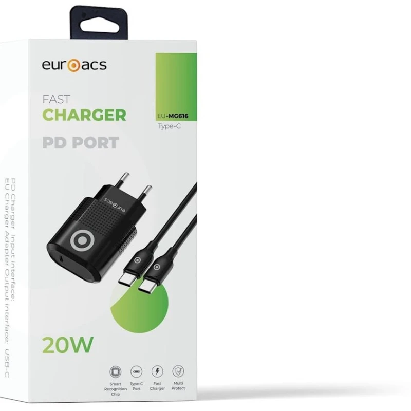 Şəbəkə enerji toplama cihazı Euroacs EU-MG616 С PD 20 W, Qara Şəbəkə enerji toplama cihazı Euroacs EU-MG616 С PD 20 W, Qara