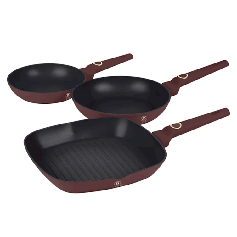 Набор сковородок Berlinger Haus Leonardo Collection BH-8049, 3 шт, 20/24/28 см, алюминий, бордовый