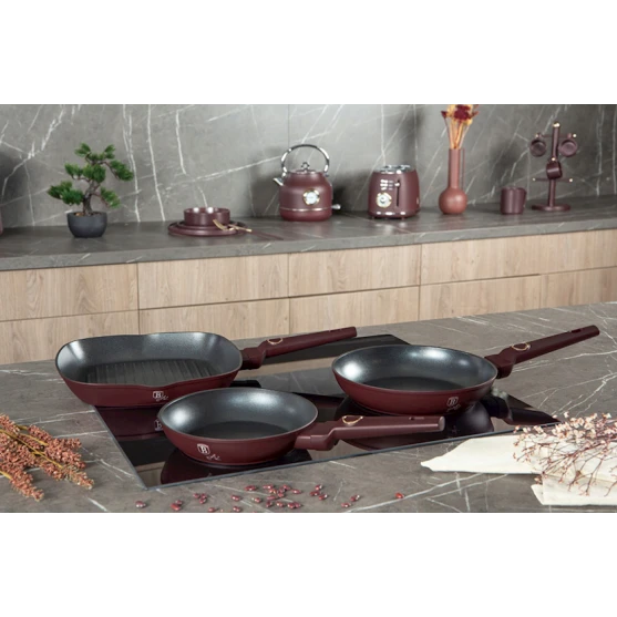 Набор сковородок Berlinger Haus Leonardo Collection BH-8049, 3 шт, 20/24/28 см, алюминий, бордовый