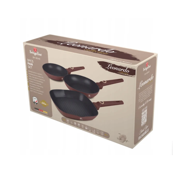 Набор сковородок Berlinger Haus Leonardo Collection BH-8049, 3 шт, 20/24/28 см, алюминий, бордовый