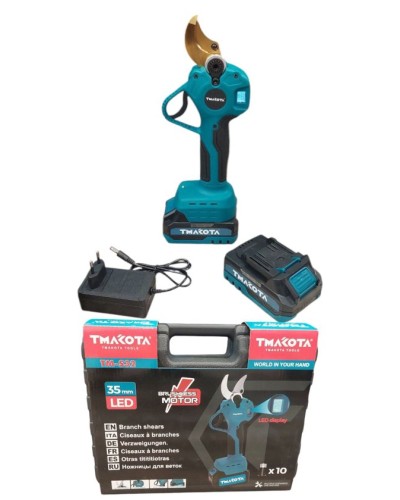 Bağban qayçısı Makota S32 С100М, elektrik, universal, 50 mm tiyə, 25 sm, mavi, PVC tutacaq, sürüşməyən örtük - Makota_TM_S32_S100M