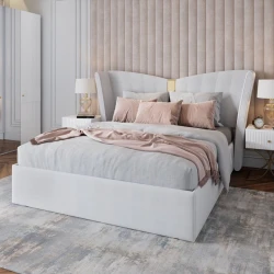 Двуспальная кровать Art_ikili_yataq (180) 53, ламинат, белая, 200x180x120 см