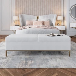 Двуспальная кровать Art_ikili_yataq (180) 53, ламинат, белая, 200x180x120 см