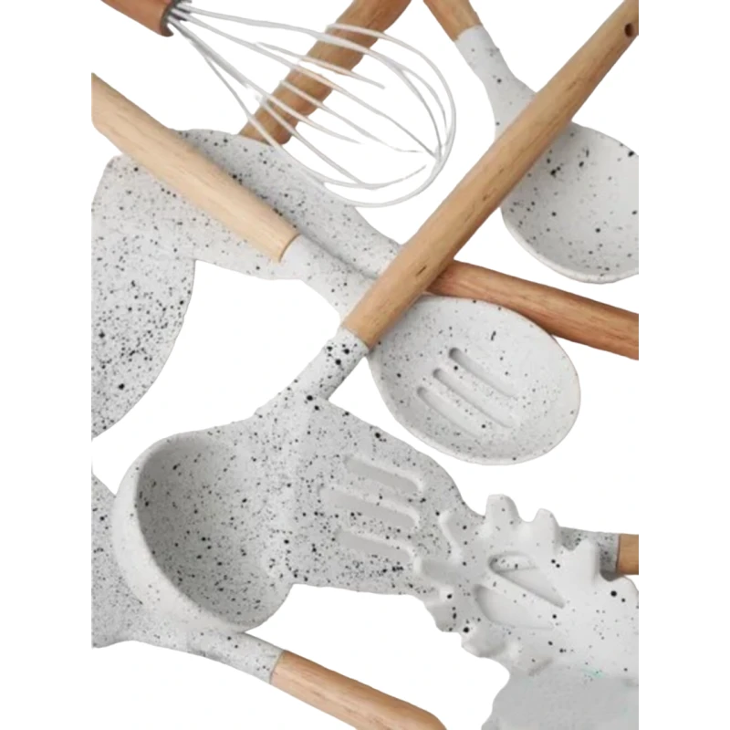 Mətbəx ləvazimatları dəsti SS-238WH, 12 parça, silikon/taxta