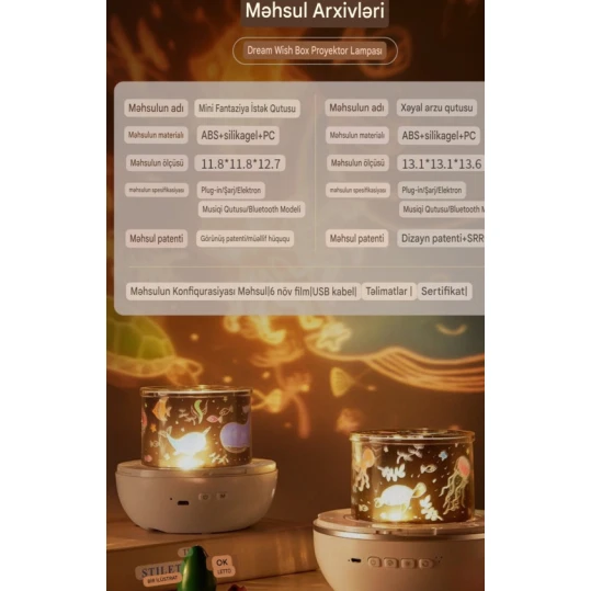 Bluetooth ilə işləyə bilən proyeksiya lampası, mavi Bluetooth ilə işləyə bilən proyeksiya lampası, mavi