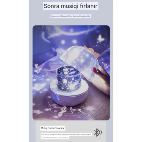 Bluetooth ilə işləyə bilən proyeksiya lampası, mavi Bluetooth ilə işləyə bilən proyeksiya lampası, mavi