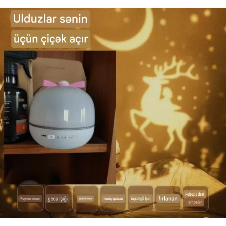 Bluetooth ilə işləyə bilən proyeksiya lampası, mavi Bluetooth ilə işləyə bilən proyeksiya lampası, mavi