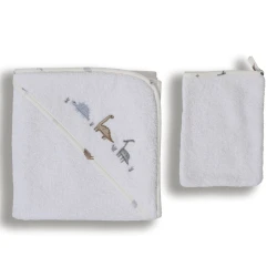 Детское банное полотенце Funnababy Dinosaurus, хлопок, белое/зеленое, 75х75 см