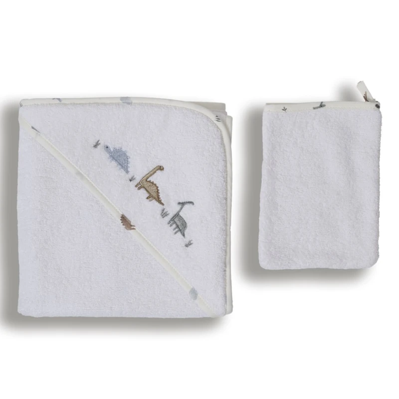 Детское банное полотенце Funnababy Dinosaurus, хлопок, белое/зеленое, 75х75 см Детское банное полотенце Funnababy Dinosaurus, хлопок, белое/зеленое, 75х75 см