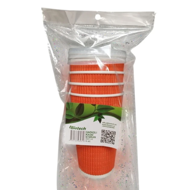 Набор одноразовых бумажных стаканов Biotech, с крышкой, 500 мл, 4 шт Набор одноразовых бумажных стаканов Biotech, с крышкой, 500 мл, 4 шт