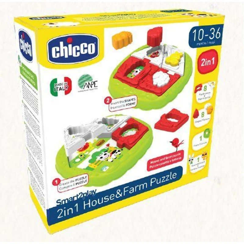 Развивающая игрушка Chicco Puzzle 2 in 1 House and Farm, пластик, от 1 года