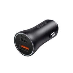 Автомобильное зарядное устройство Baseus Golden Contactor Max Dual Fast Charger Car Charger USB + USB Type-C Dark Gray
