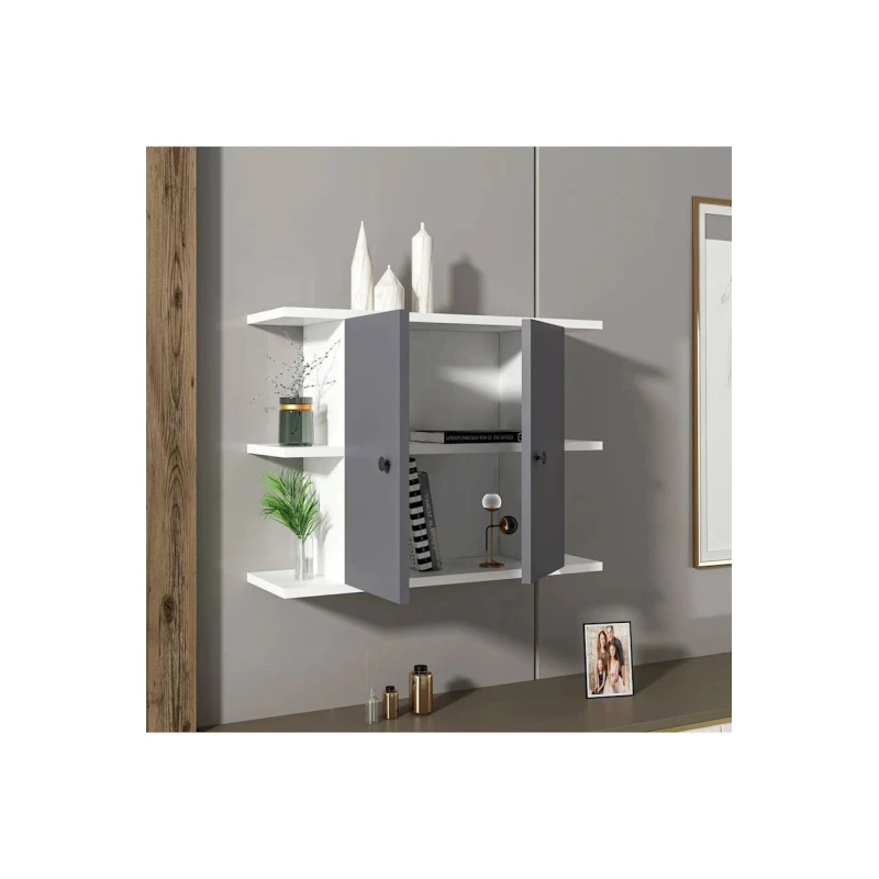 Шкаф книжный Mera 12115587, ЛДСП, серый/белый, 60x22x48.6 см