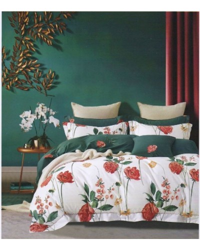 Yataq dəsti First Home ZZ-ZZ-0148, yorğan üzü 160х200 sm, yastıq üzü 50x70 sm, ikinəfərlik, satin, ağ/yaşıl