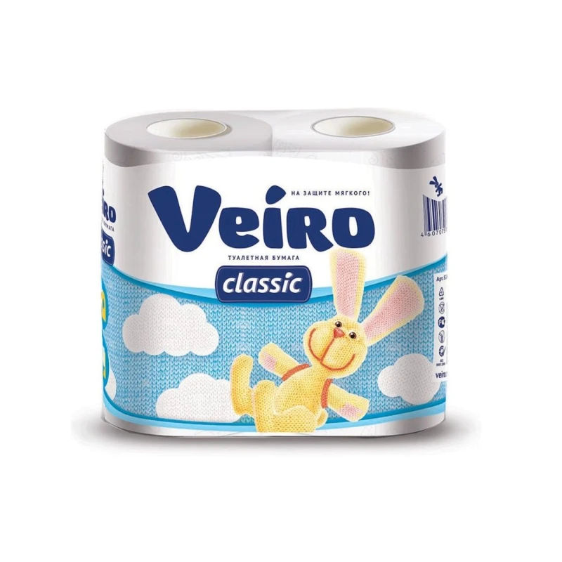 Туалетная бумага Veiro Classic, 2-х слойная, 4 рулона, белая Туалетная бумага Veiro Classic, 2-х слойная, 4 рулона, белая