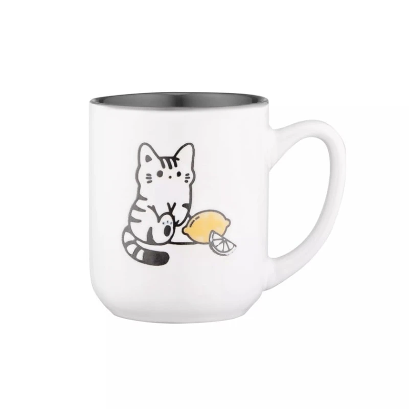 Чашка Ardesto Cat AR3055, керамика, белая/серая, 380 мл Чашка Ardesto Cat AR3055, керамика, белая/серая, 380 мл