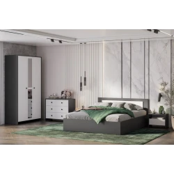 Двуспальная кровать Art_ikili_yataq 84, ламинат/текстиль, серая, 120x180х200 см