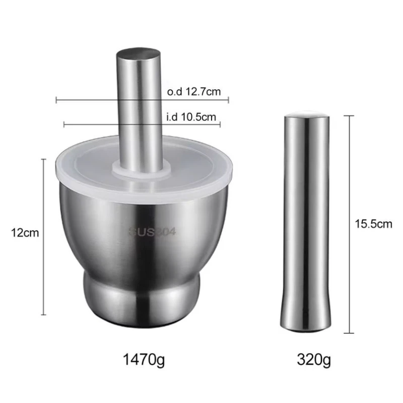 Ступка с пестиком, нержавеющая сталь, серебристый