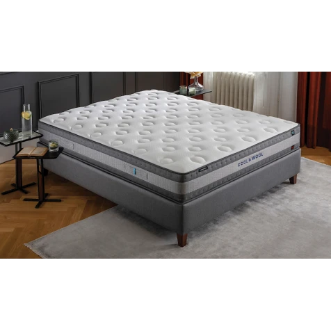 Двусторонний матрас Yataş Cool & Wool Hybrid, односпальный, трикотаж, белый, 100x200 см