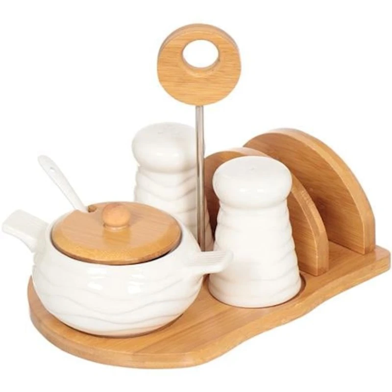 Qab dəsti ədviyyatların saxlanılması üçün F12 taxta/keramika, 20x10 sm, ağ