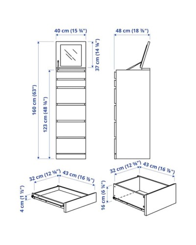 Komod IKEA Malm, DSP, ağ, 40x48.5x123 sm