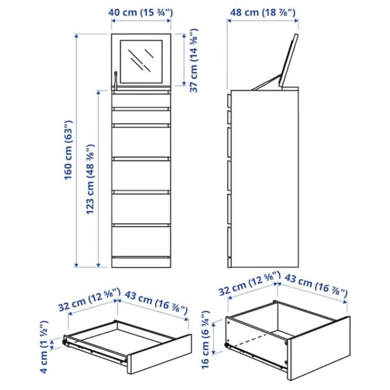 Комод IKEA Malm, ДСП, белый, 40x48.5x123 см Комод IKEA Malm, ДСП, белый, 40x48.5x123 см