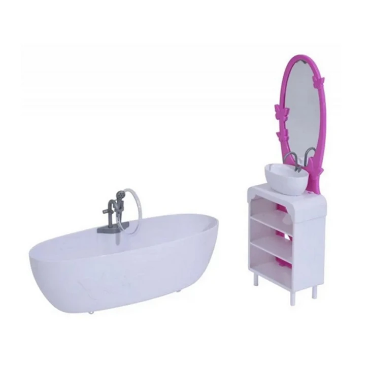 Набор игровой Steffi Мебель для ванной комнаты куклы 4663234, пластик, 3+, розовый/белый Набор игровой Steffi Мебель для ванной комнаты куклы 4663234, пластик, 3+, розовый/белый