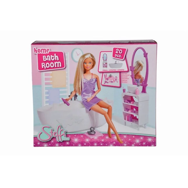 Набор игровой Steffi Мебель для ванной комнаты куклы 4663234, пластик, 3+, розовый/белый Набор игровой Steffi Мебель для ванной комнаты куклы 4663234, пластик, 3+, розовый/белый