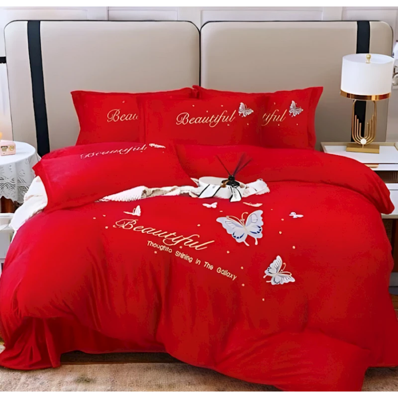 Yataq dəsti Luxe Cotton 000248, yorğan üzü 200x230 sm, mələfə 245x250 sm, yastıq üzü 50х70 sm, avro, velür, qırmızı