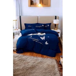 Комплект постельного белья Luxe Cotton Lu-xe-000301, пододеяльник 200x240 см, простыня 220x240 см, наволочка 50x70 см, двуспальный, велюр, синий