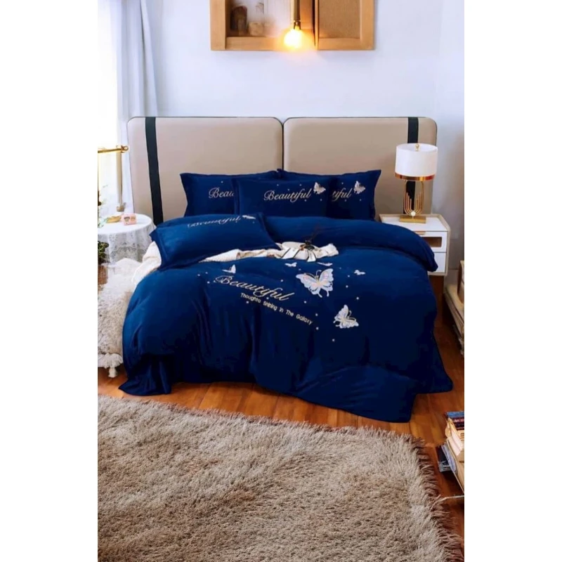 Комплект постельного белья Luxe Cotton Lu-xe-000301, пододеяльник 200x240 см, простыня 220x240 см, наволочка 50x70 см, двуспальный, велюр, синий