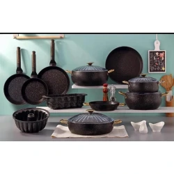 Набор посуды Shosman 5763, гранит, черный/золотистый, 20 предметов