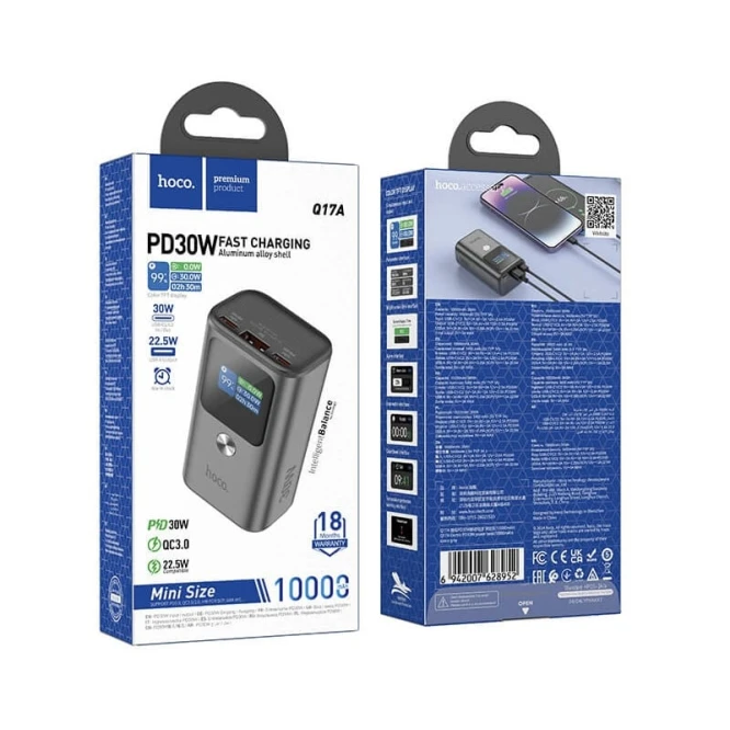 Внешний аккумулятор Hoco Q17A 10000mAh PD30W Space Gray и в подарок Samsung адаптер PD25W Black