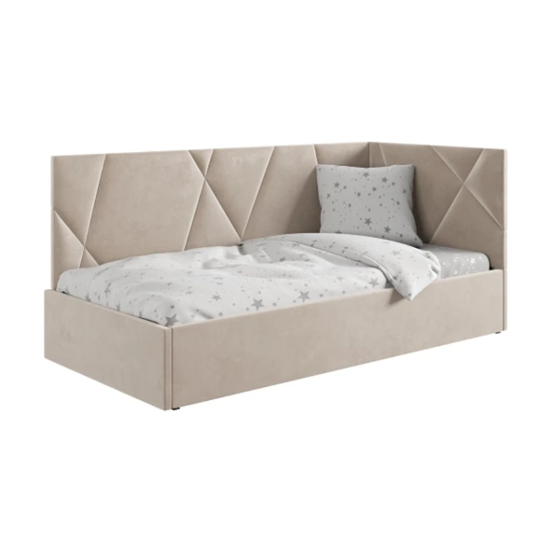 Односпальная кровать Art_tek_yataq 38, ламинат/текстиль, бежевая, 200x85x90 см