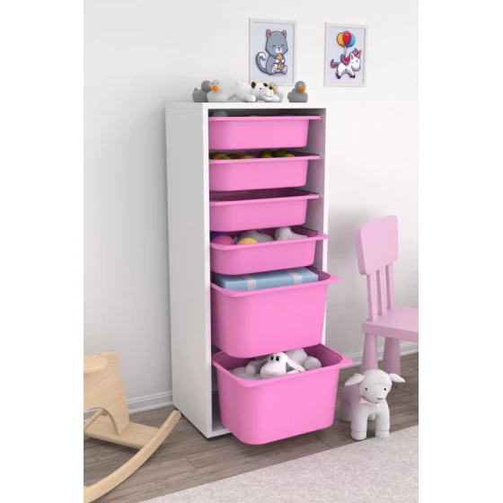 Шкаф для игрушек Pratico I39024, белый/розовый, 30x45.5x109 см Шкаф для игрушек Pratico I39024, белый/розовый, 30x45.5x109 см