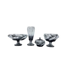 Meyvə qabları dəsti güldan və şirniyyat qabı ilə 00404, 4 parça, şüşə, qara, 22x24 sm, 20x28 sm, 14x15 sm, 34x12 sm