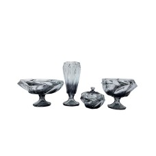 Meyvə qabları dəsti güldan və şirniyyat qabı ilə 00404, 4 parça, şüşə, qara, 22x24 sm, 20x28 sm, 14x15 sm, 34x12 sm