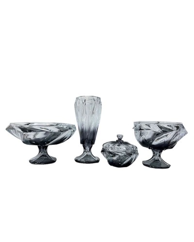 Meyvə qabları dəsti güldan və şirniyyat qabı ilə 00404, 4 parça, şüşə, qara, 22x24 sm, 20x28 sm, 14x15 sm, 34x12 sm