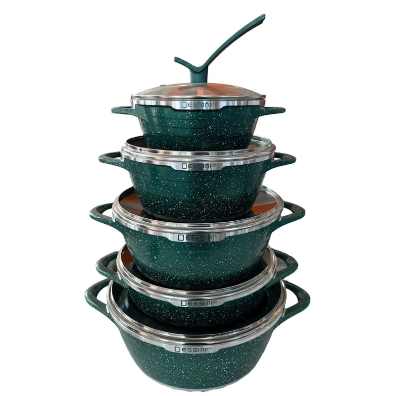 Набор кастрюль Dessini ZGH_00094, гранит, зеленый, 12 предметов